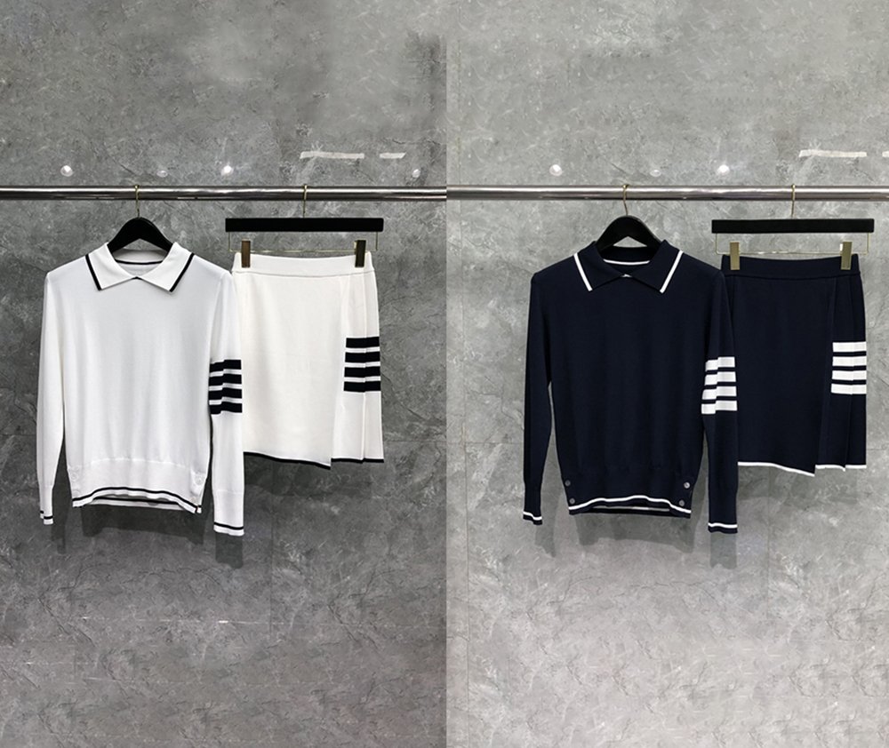 TB-23+24 TB 여성 폴로 긴팔 상의+스판 허리 주름 스커트