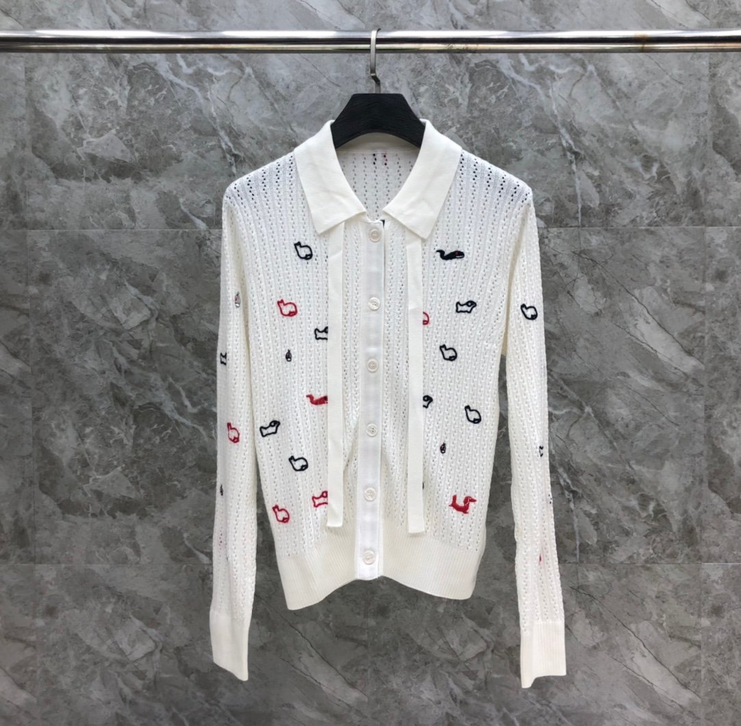 TB-77083 TB 펀칭 자수 리본 여성 카디건