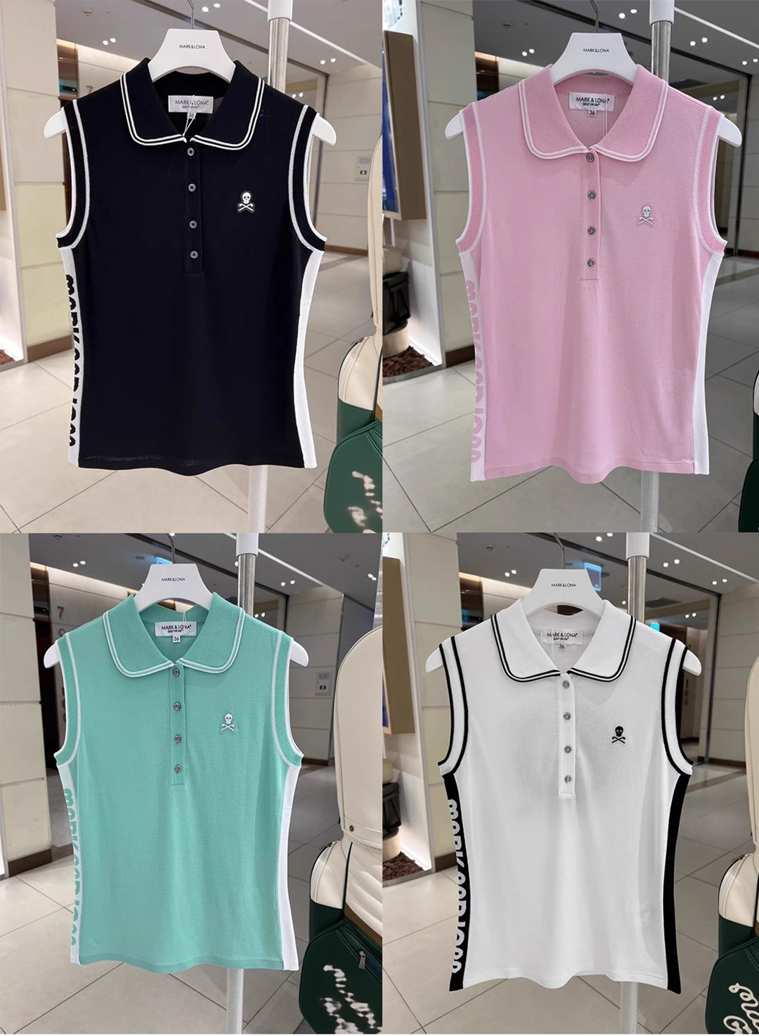 golf-47 마크 앤 로나 A칼라 핑크 나시 뒤 해골 빅 로고 사이드 브랜드 영문