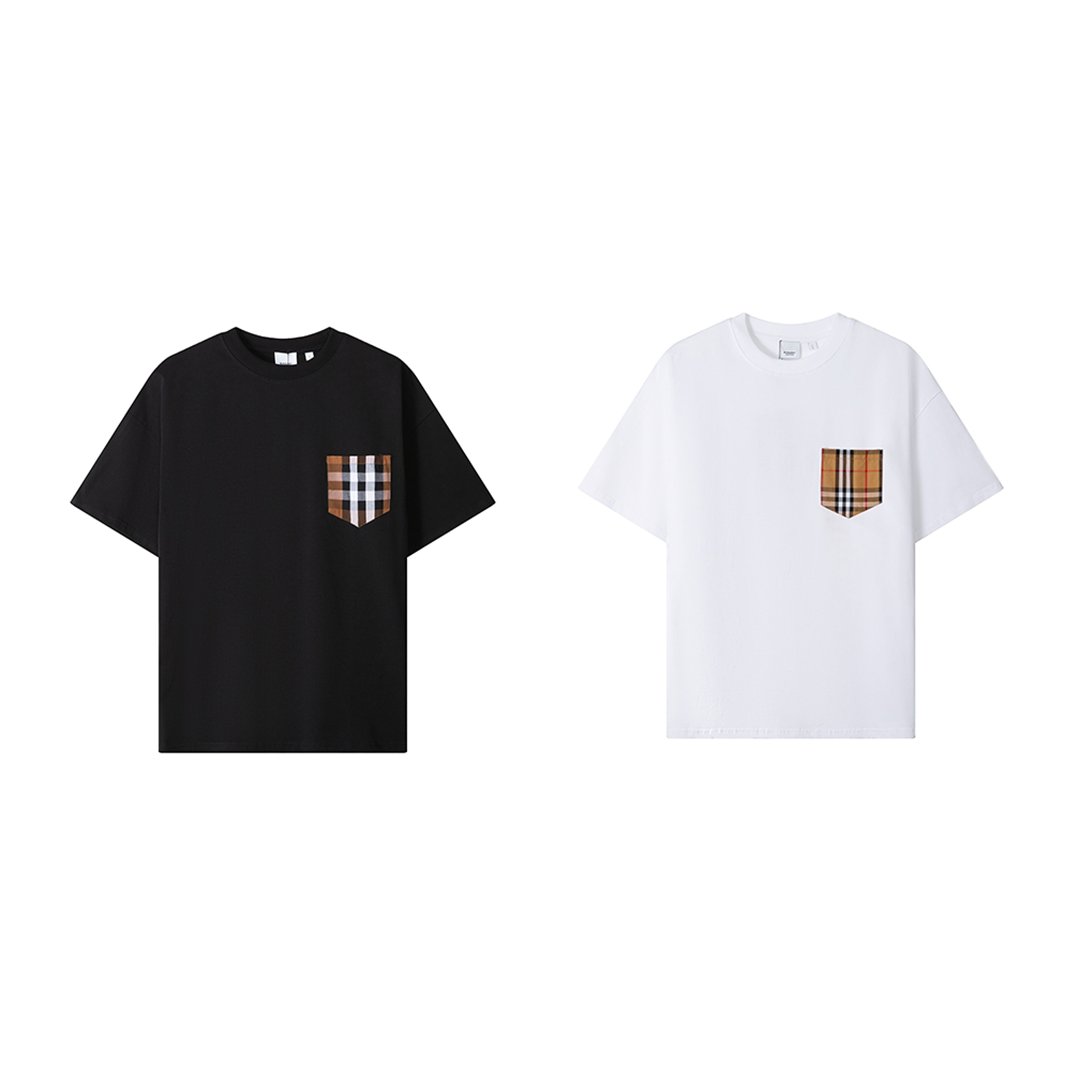 Burberry-21 버버리 체크 포켓 라운드 반팔 티