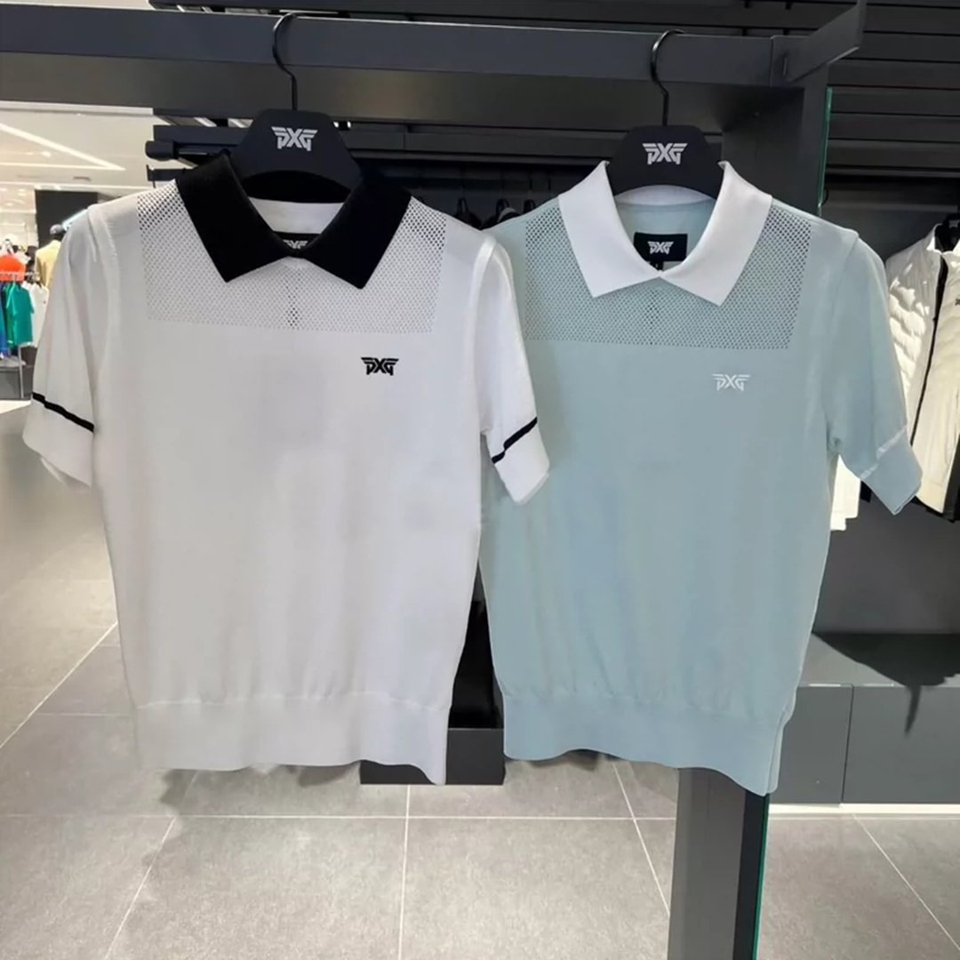 golf-65 익스트림 터틀넥 니트 반팔 가슴 펀칭 양팔 한 줄씩